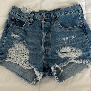 Levi’s 501 Button Fly Distressed Denim High Rise Shorts NWOT